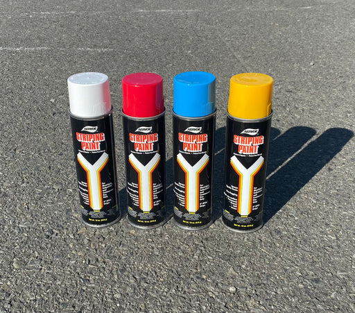 Hard surface Striping spray paint, in white, red, blue or yellow