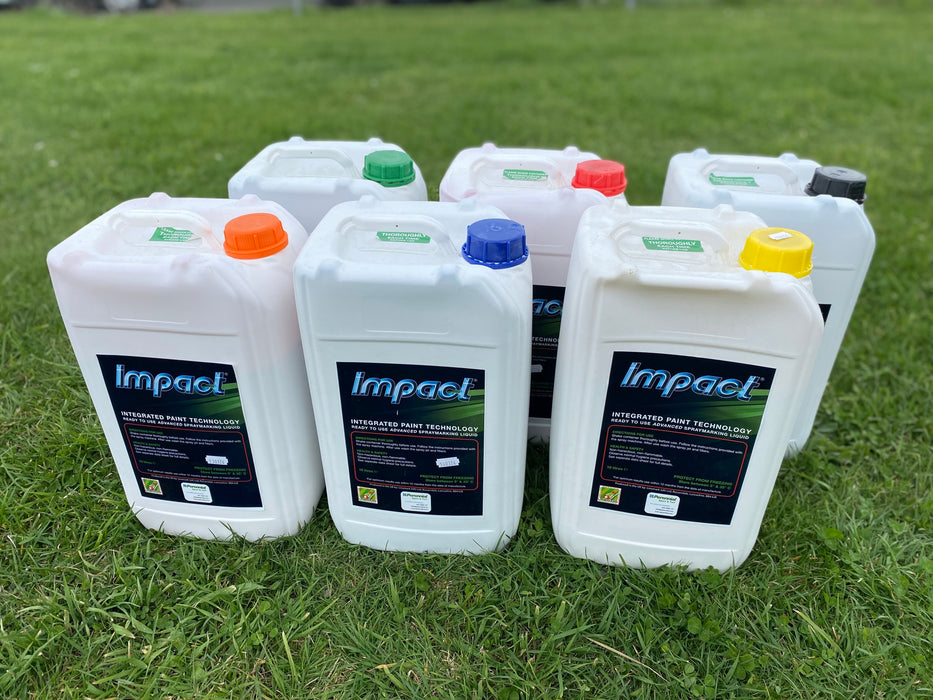 Impact coloured line marking paint in orange, blue, yellow, green, red and black