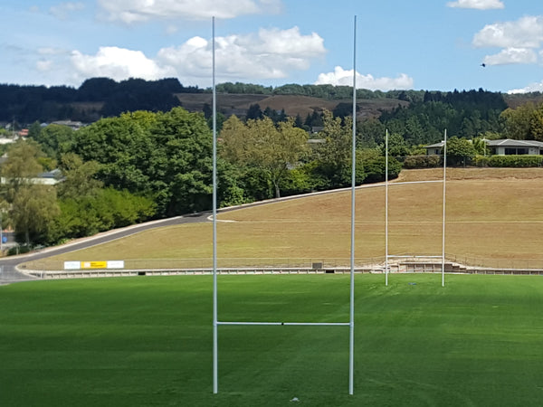 Hinge Base aluminium rugby post by Perennial Sport and Turf, 13m international stadium