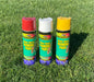 Turf Marking water based spray paint in red, white, yellow.